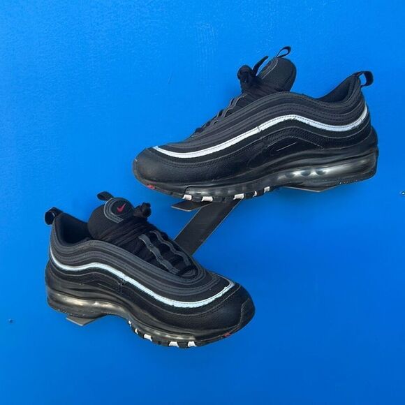 NIKE AIR MAX 97 (GS) BLACK/BLACK-SPORT RED-WHITE Sz:6y - Picture 1 of 6
